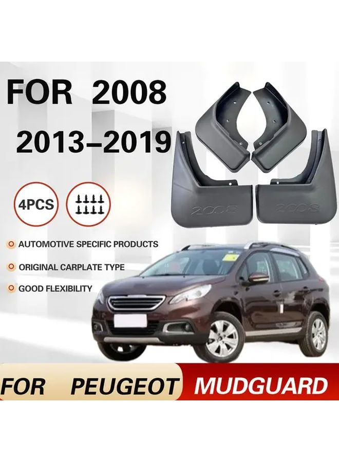 Peugeot 2008 Front Rear Mudguard Clips Set Black 4pcs Plastic - Image 1